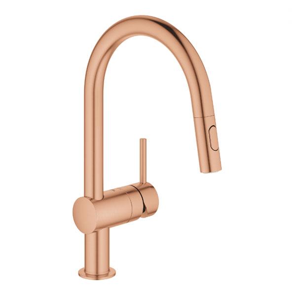 Grohe NEW Minta k&oslash;kkenbatteri m/udtr&aelig;k og Dual spray - B&oslash;rstet Warm Sunset