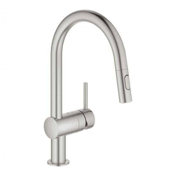 Grohe NEW Minta k&oslash;kkenbatteri m/udtr&aelig;k og Dual spray - Supersteel