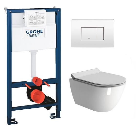 GSI Pura RIMless toiletpakke inkl. s&aelig;de m/soft-close, mellem cisterne og hvid betjening
