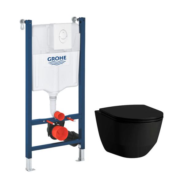 Laufen Pro Rimless mat sort toiletpakke inkl. s&aelig;de m. soft-close, cisterne og hvid betjening
