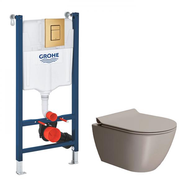 GSI Pura Tortora 50 toiletpakke inkl. s&aelig;de m. softclose, cisterne og messing betjening