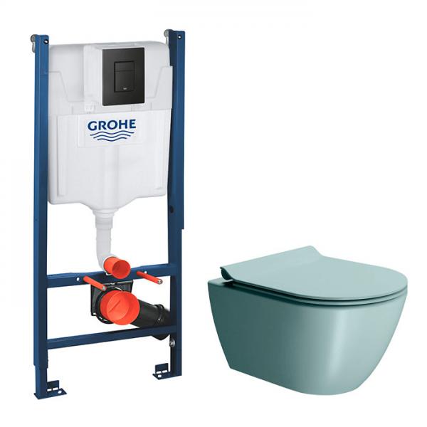 GSI Pura Ghiaccio 50 toiletpakke inkl. s&aelig;de m. softclose, cisterne og mat sort betjening