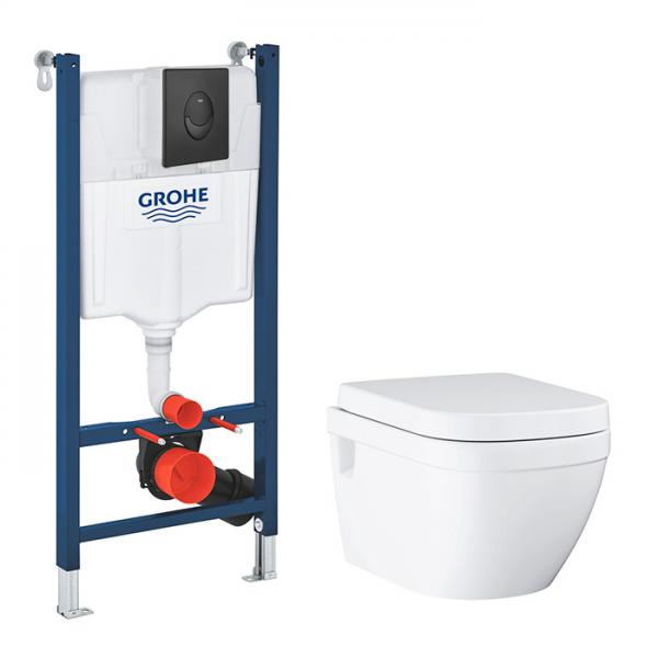 Grohe Euro toiletpakke inkl. sæde, cisterne og mat sort betjening Grohe Euro toiletpakke inkl. sæde, cisterne og mat sort betjening