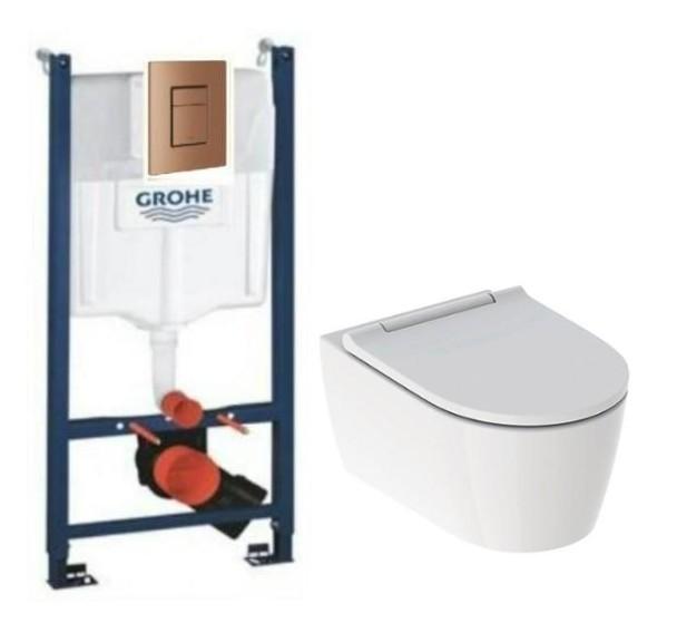 Geberit ONE RIMLess toiletpakke inkl. s&aelig;de m/soft-close, cisterne og kobber betjening