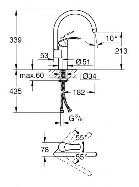 Lavabo Nexus 60 k&oslash;kkenvask m/Grohe Eurosmart New k&oslash;kkenarmatur
