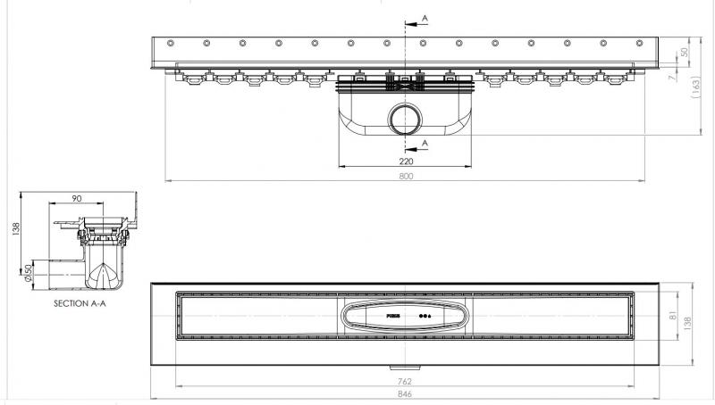 Purus Line STEEL afl&oslash;bspakke 800 mm - vandret - B&oslash;rstet messing