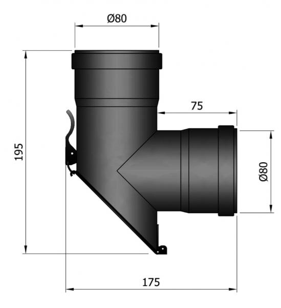 T-sektion &oslash;80mm - 45 grd. med renselem