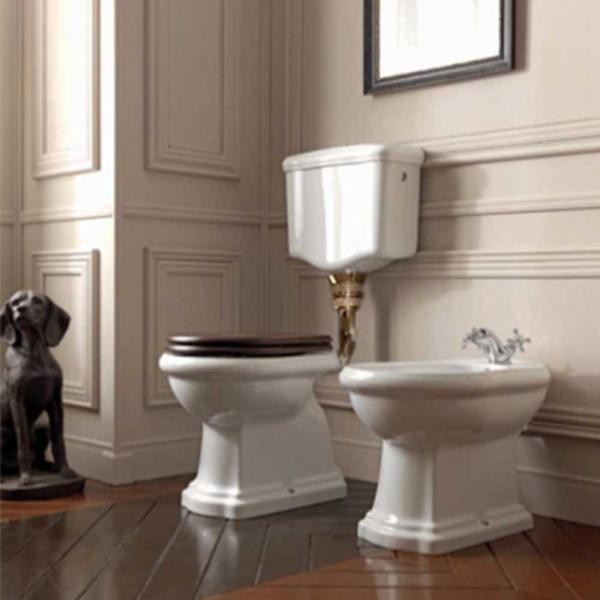 Lavabo Retro Low toilet med messing rør og S-lås - Blank hvid Lavabo Retro Low toilet med messing rør og S-lås - Blank hvid