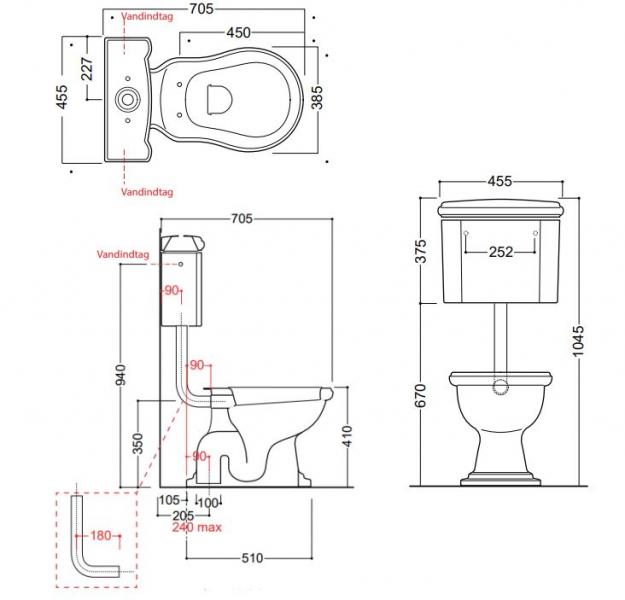 Lavabo Retro Low toilet med messing rør og S-lås - Blank Sort Lavabo Retro Low toilet med messing rør og S-lås - Blank Sort