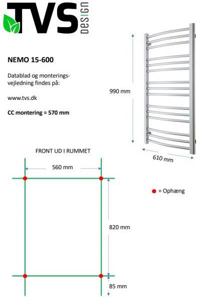 Outlet - TVS Nemo 15 h&aring;ndkl&aelig;det&oslash;rrer - 61x99 cm - Sort