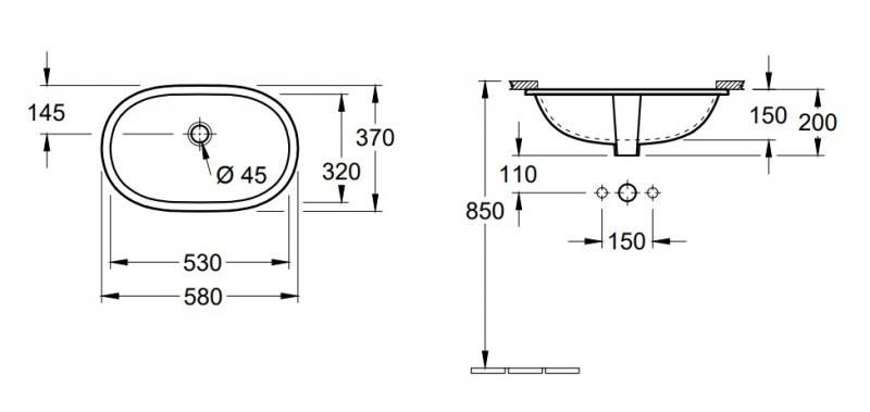 V&B O.novo 53 h&aring;ndvask t/underlimning - Med overl&oslash;b