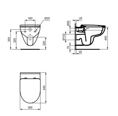 Ideal Standard i-life A v&aelig;gh&aelig;ngt toilet m/Rimless+ og s&aelig;de m. softclose og Easy LiftOff