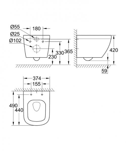 Grohe Euro kompakt v&aelig;gh&aelig;ngt toilet m/ rimless