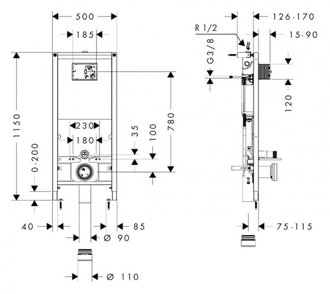 hansgrohe iFrame universal indbygningscisterne 112cm