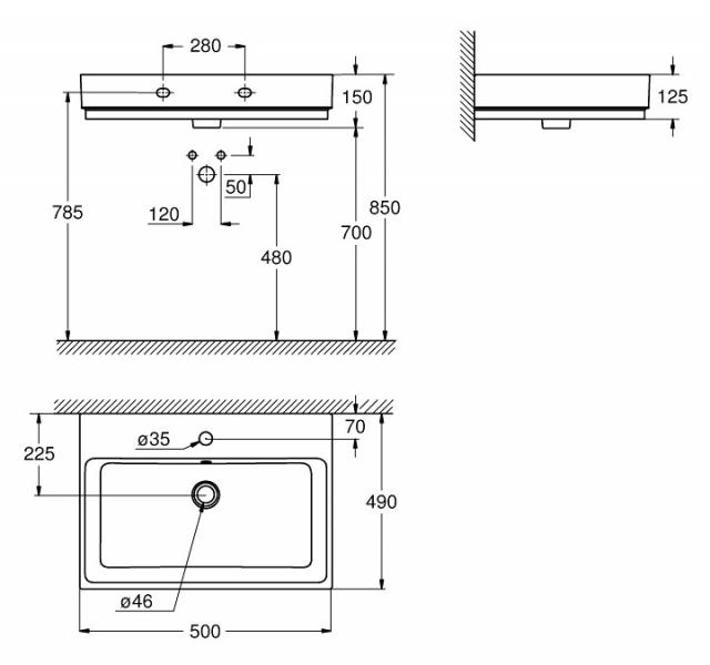 Grohe Cube 50 håndvask t/væg - 1/3 hanehul - PureGuard Grohe Cube 50 håndvask t/væg - 1/3 hanehul - PureGuard