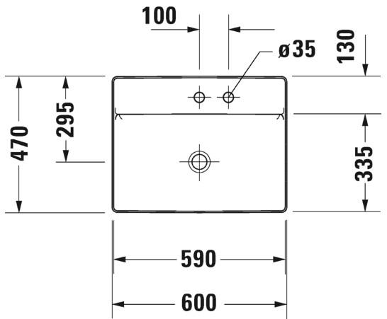 Duravit DuraSquare 60 fritstående bowlevask - 1 hanehul - Uden overløb Duravit DuraSquare 60 fritstående bowlevask - 1 hanehul - Uden overløb