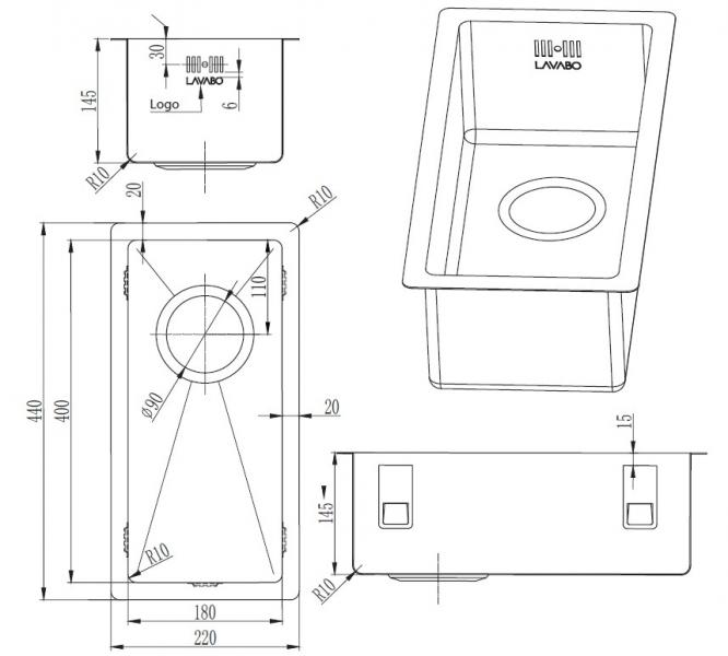 Lavabo Kubus 180 soft k&oslash;kkenvask - Gunmetal