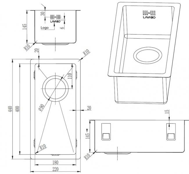 Lavabo Kubus 180 soft k&oslash;kkenvask - Massiv messing