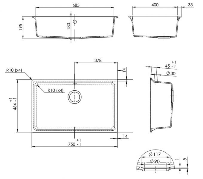 Lavabo Jupiter 80 kompositvask - Antracit-sort/Sort Lavabo Jupiter 80 kompositvask - Antracit-sort/Sort