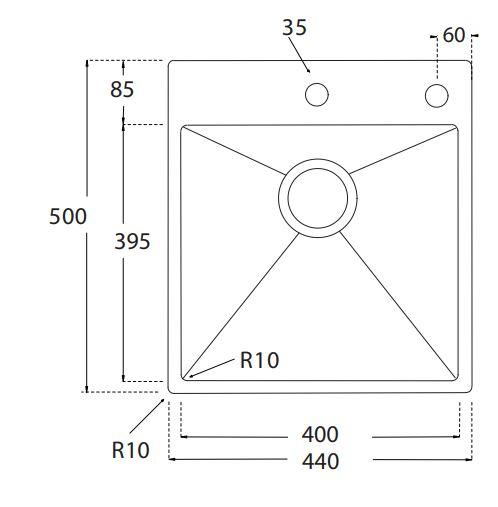 Lavabo Kubus 441 soft k&oslash;kkenvask 440x500 mm - m/Auto strainer