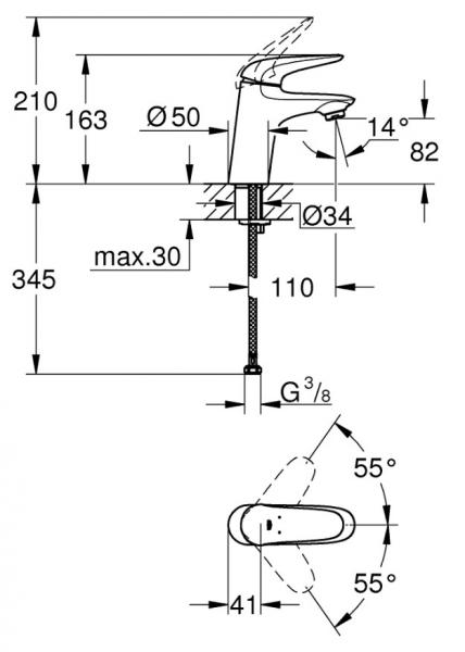 Grohe Eurostyle Solid h&aring;ndvaskarmatur u/bundventil