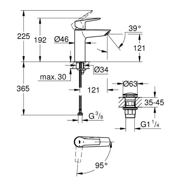 Grohe Start håndvaskarmatur M-size m/push-open bundventil - krom Grohe Start håndvaskarmatur M-size m/push-open bundventil - krom