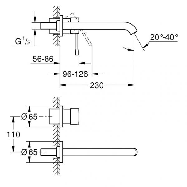 Grohe Essence New L komplet armatur til indbygning i væg - Poleret Cool Sunrise Grohe Essence New L komplet armatur til indbygning i væg - Poleret Cool Sunrise