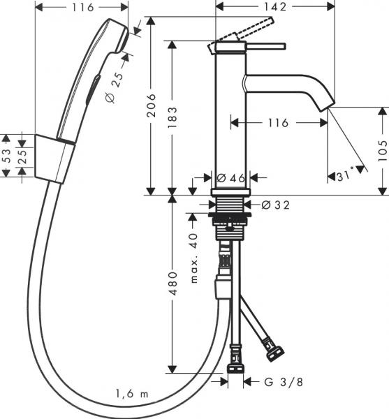 hansgrohe Tecturis S 110 h&aring;ndvaskarmatur m/sidebruser - Krom