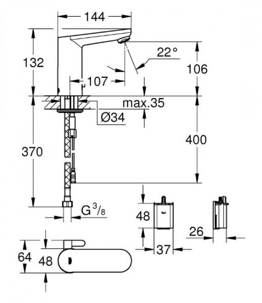 Grohe Eurosmart Cosmopolitan E ber&oslash;ringsfri vandhane m/batteri