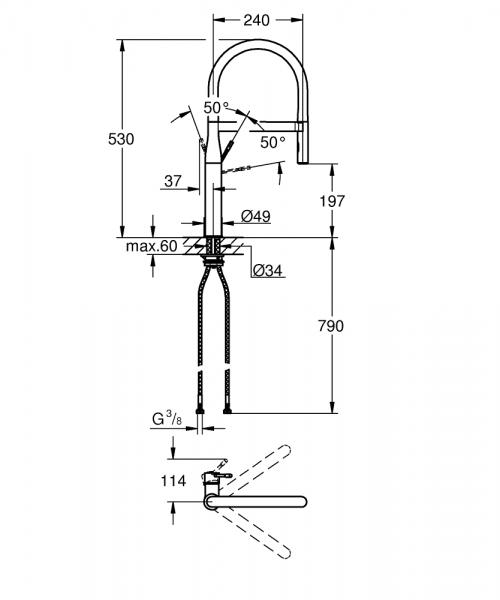 Grohe Essence New k&oslash;kkenarmatur m/profi-bruser - B&oslash;rstet warm sunset