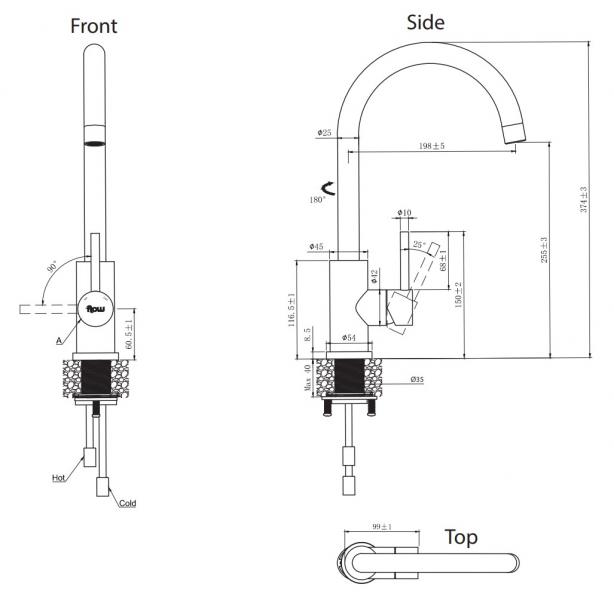 Lavabo Kubus 140 RS Round k&oslash;kkenarmatur - Dark bronze