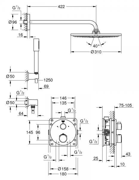 Grohe NEW Rainshower 310 komplet brusesystem til indbygning Grohe NEW Rainshower 310 komplet brusesystem til indbygning