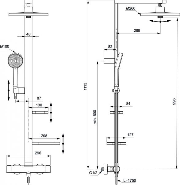 Ideal Standard Alu+ 260 komplet brusesystem - Silver Ideal Standard Alu+ 260 komplet brusesystem - Silver