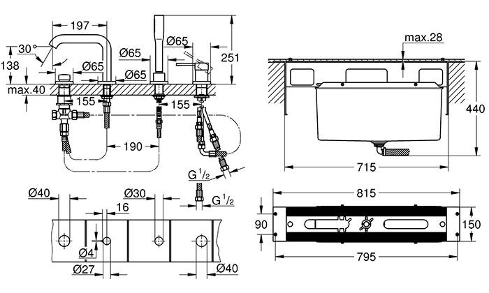 Grohe Essence komplet badekararmatur t/karkant - B&oslash;rstet Hard Graphite