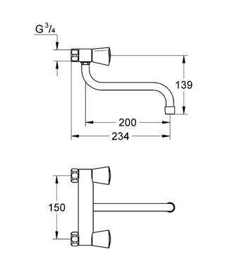 Grohe Costa S k&oslash;kkenbatteri t/v&aelig;g - Med svingtud