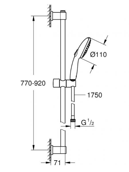Grohe Vitalio Start 110 brusesæt 3 sprays m/Water Saving 900 mm Grohe Vitalio Start 110 brusesæt 3 sprays m/Water Saving 900 mm