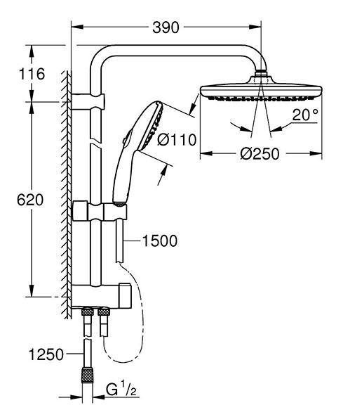 Grohe Vitalio Start 250 Flex bruses&aelig;t m/omskifter