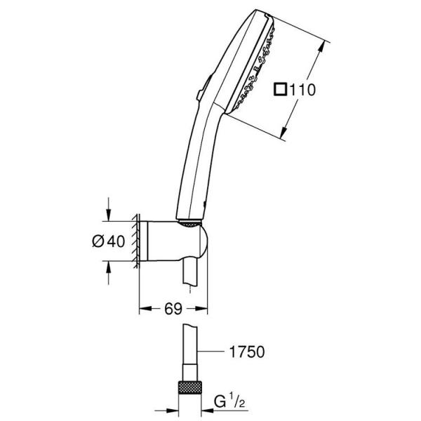 Grohe Vitalio Comfort 110 brusesæt 3 sprays m/vægholder & Water Saving Grohe Vitalio Comfort 110 brusesæt 3 sprays m/vægholder & Water Saving