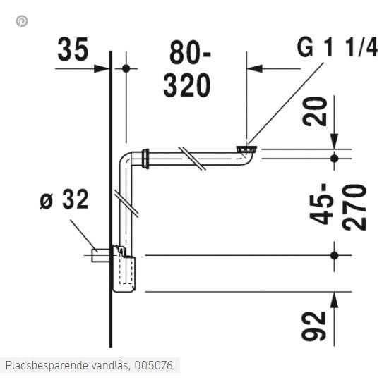 Duravit pladssparende vandl&aring;s 1 1/4'' Hvid