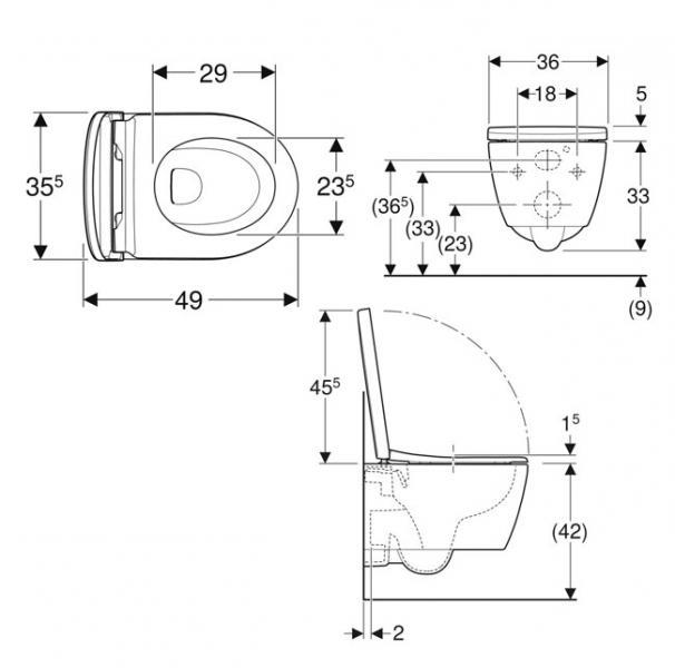 Geberit iCon kompakt væghængt toilet inkl sæde m/SoftClose, cisterne og betjening i hvid Geberit iCon kompakt væghængt toilet inkl sæde m/SoftClose, cisterne og betjening i hvid
