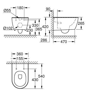 Grohe Essence Rimless toiletpakke inkl. s&aelig;de m/soft-close, mellem cisterne og hvid betjening