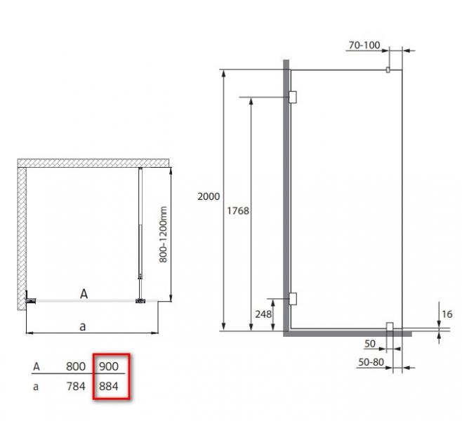 Hafa Infinity brusev&aelig;g - Klar glas - Messing - 90 cm
