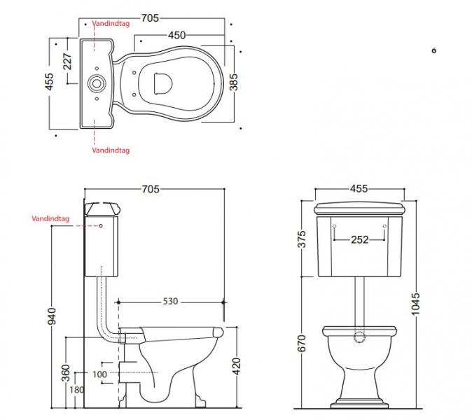 Lavabo Retro Low toilet med messing rør og P-lås - Blank hvid Lavabo Retro Low toilet med messing rør og P-lås - Blank hvid