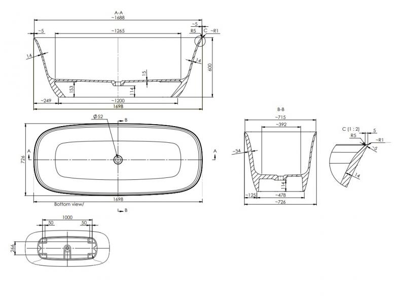 Strømberg Vadum fritstående badekar 1700 x 750 mm - Mat hvid Strømberg Vadum fritstående badekar 1700 x 750 mm - Mat hvid