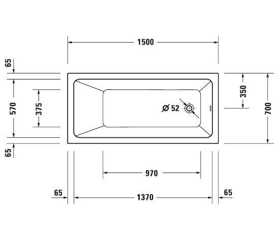 Duravit No.1 badekar t/indbygning - 150 x 70 - 1 rygl&aelig;n