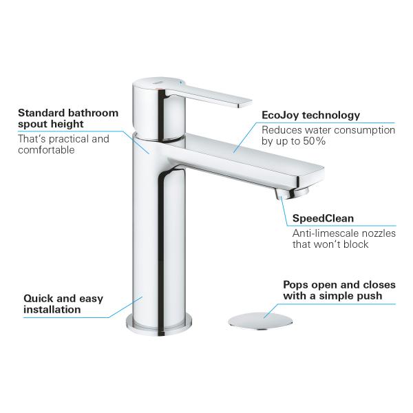 Grohe Lineare New h&aring;ndvaskarmatur m/pop-up bundventil - Krom