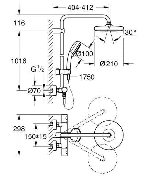 Grohe Tempesta Cosmopolitan 210 brusesystem m/termostat