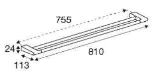 Pressalit Style dobbelt h&aring;ndkl&aelig;destang 810 mm - B&oslash;rstet st&aring;l