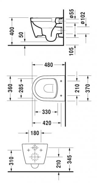 Duravit Soleil by Starck compact RIMless toiletpakke inkl. s&aelig;de m/softclose, cisterne og mat sort betjening