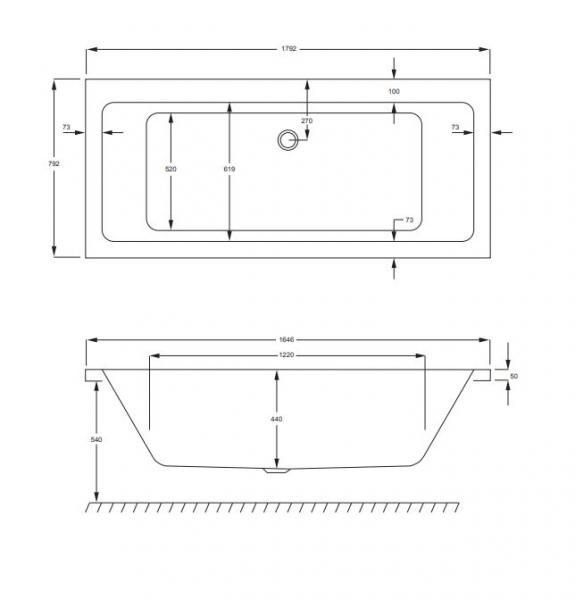 Str&oslash;mberg Quantum badekar t/indbygning - 180 x 80 - 2 rygl&aelig;n